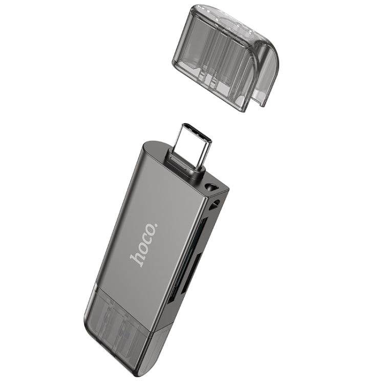 hoco HB39 USB & USB-C / Type-C 3.0 to SD + TF Card 3.0 Super Speed Card Reader - Metal Grey