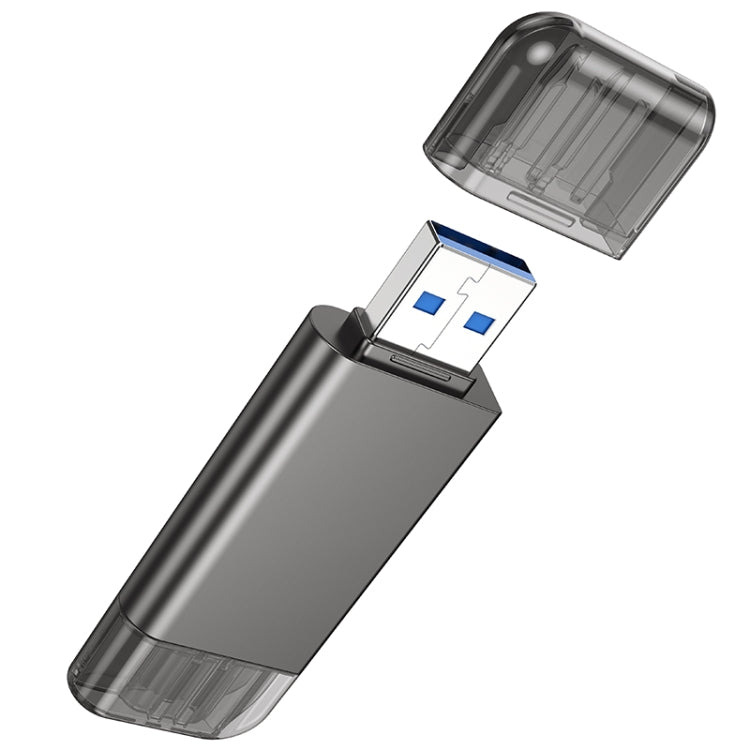 hoco HB39 USB & USB-C / Type-C 3.0 to SD + TF Card 3.0 Super Speed Card Reader - Metal Grey