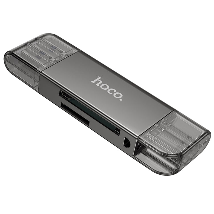 hoco HB39 USB & USB-C / Type-C 3.0 to SD + TF Card 3.0 Super Speed Card Reader - Metal Grey