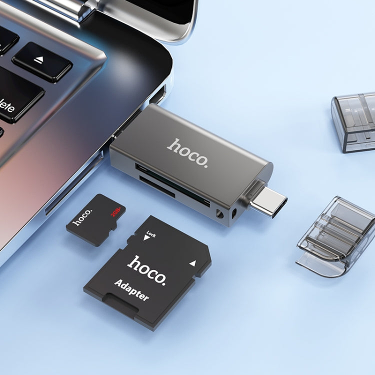 hoco HB39 USB & USB-C / Type-C 3.0 to SD + TF Card 3.0 Super Speed Card Reader - Metal Grey