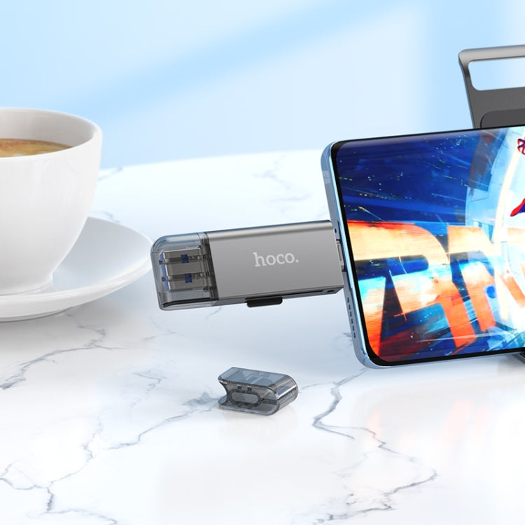 hoco HB39 USB & USB-C / Type-C 3.0 to SD + TF Card 3.0 Super Speed Card Reader - Metal Grey