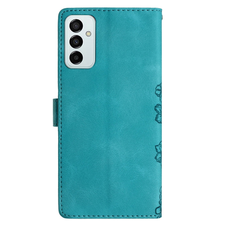 For Samsung Galaxy M23 Cherry Blossom Butterfly Skin Feel Embossed PU Phone Case