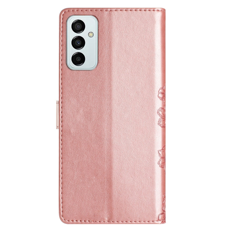 For Samsung Galaxy M23 Cherry Blossom Butterfly Skin Feel Embossed PU Phone Case