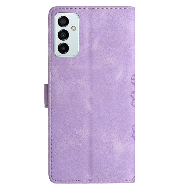For Samsung Galaxy M52 5G Cherry Blossom Butterfly Skin Feel Embossed PU Phone Case