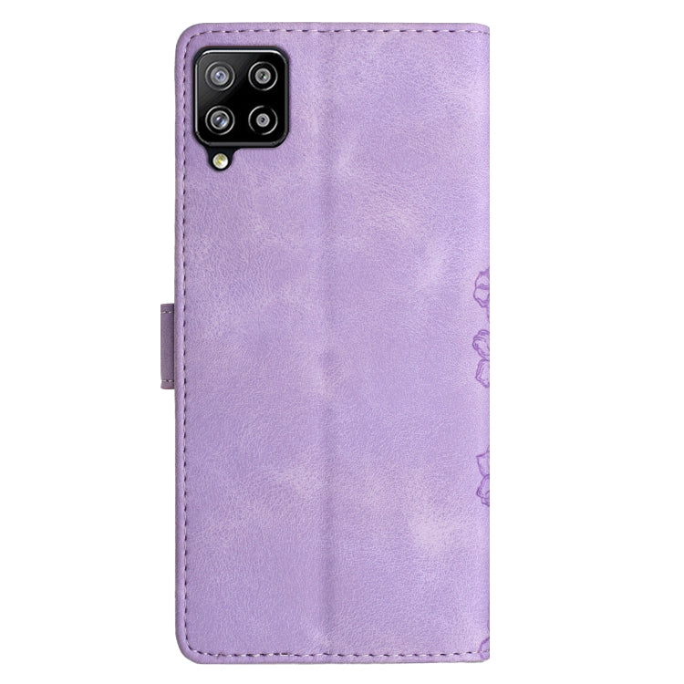 For Samsung Galaxy M53 Cherry Blossom Butterfly Skin Feel Embossed PU Phone Case