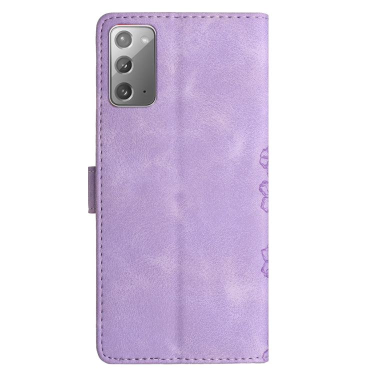 For Samsung Galaxy Note20 Cherry Blossom Butterfly Skin Feel Embossed PU Phone Case
