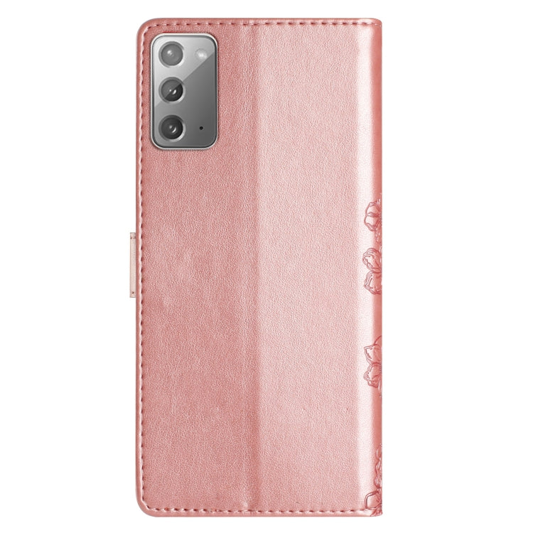 For Samsung Galaxy Note20 Cherry Blossom Butterfly Skin Feel Embossed PU Phone Case