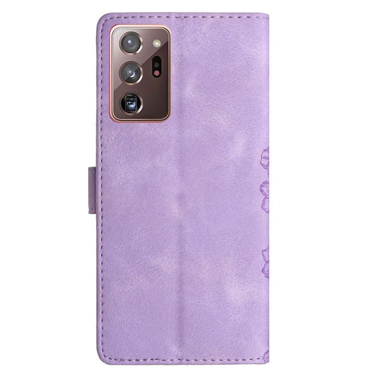 For Samsung Galaxy Note20 Ultra Cherry Blossom Butterfly Skin Feel Embossed PU Phone Case