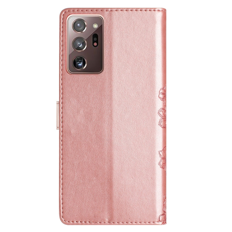 For Samsung Galaxy Note20 Ultra Cherry Blossom Butterfly Skin Feel Embossed PU Phone Case
