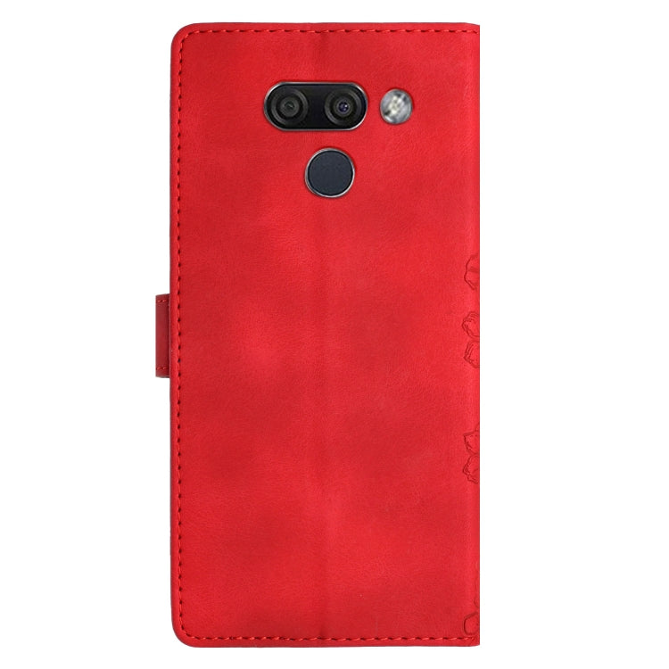 For LG K50 Cherry Blossom Butterfly Skin Feel Embossed PU Phone Case