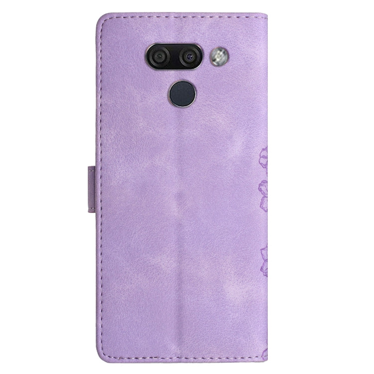 For LG K50 Cherry Blossom Butterfly Skin Feel Embossed PU Phone Case