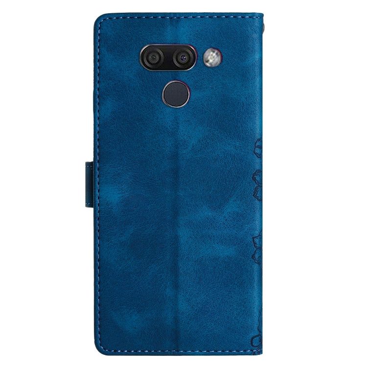 For LG K50 Cherry Blossom Butterfly Skin Feel Embossed PU Phone Case
