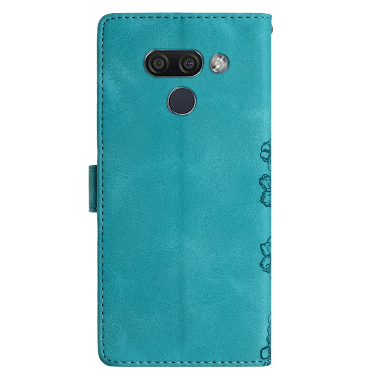 For LG K50 Cherry Blossom Butterfly Skin Feel Embossed PU Phone Case