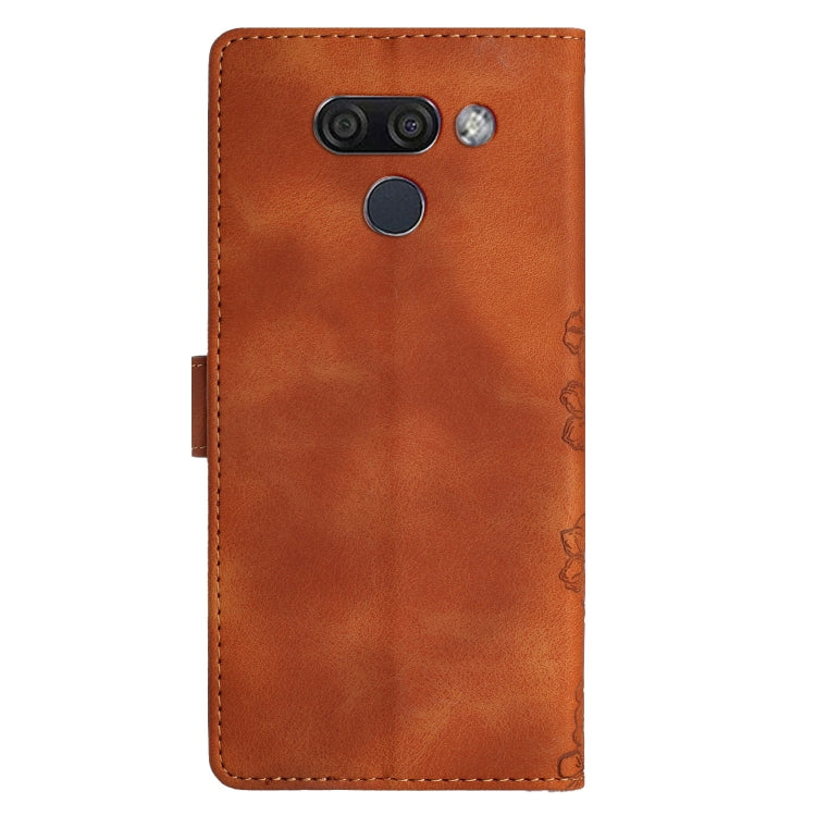 For LG K50 Cherry Blossom Butterfly Skin Feel Embossed PU Phone Case