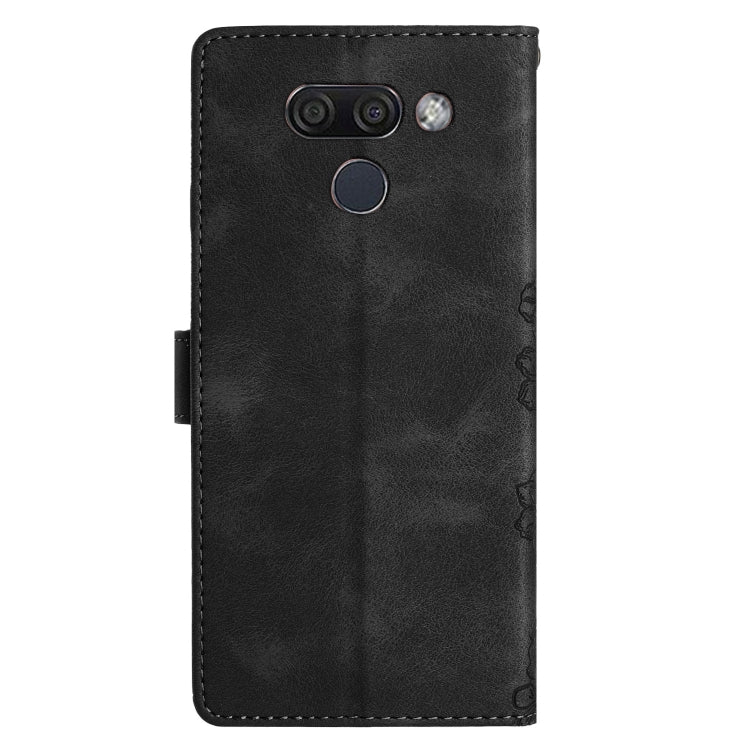 For LG K50 Cherry Blossom Butterfly Skin Feel Embossed PU Phone Case