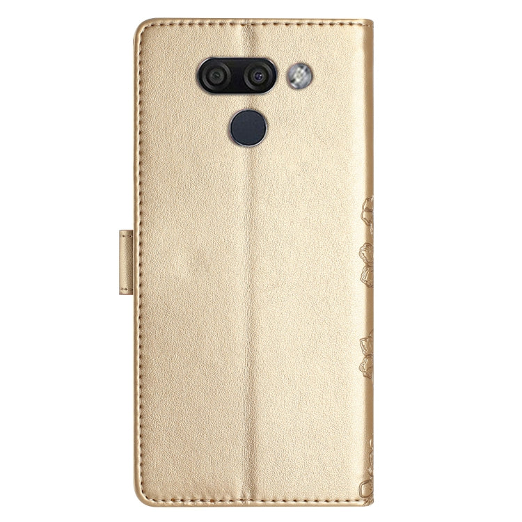 For LG K50 Cherry Blossom Butterfly Skin Feel Embossed PU Phone Case