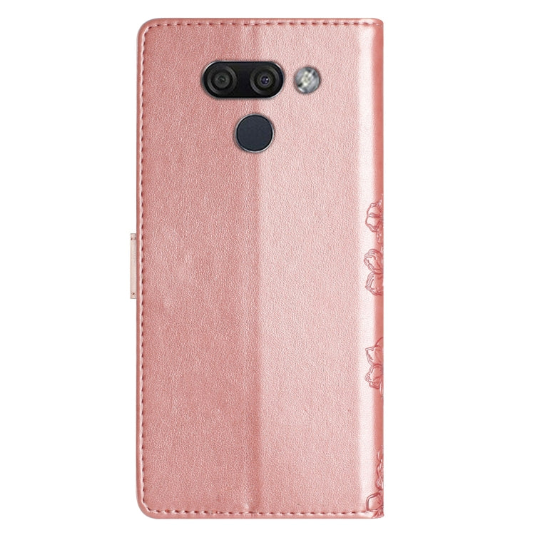 For LG K50 Cherry Blossom Butterfly Skin Feel Embossed PU Phone Case