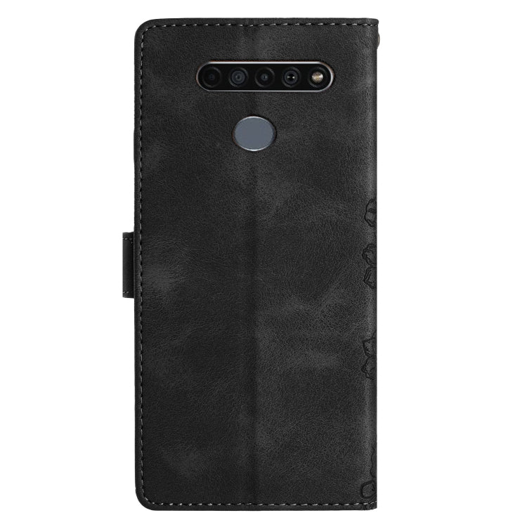 For LG K51S Cherry Blossom Butterfly Skin Feel Embossed PU Phone Case