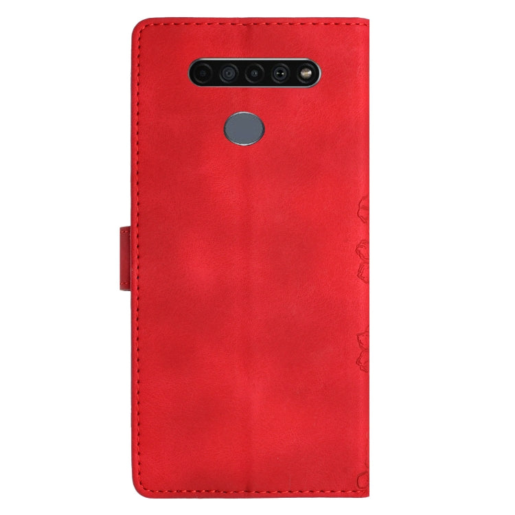 For LG K61 Cherry Blossom Butterfly Skin Feel Embossed PU Phone Case