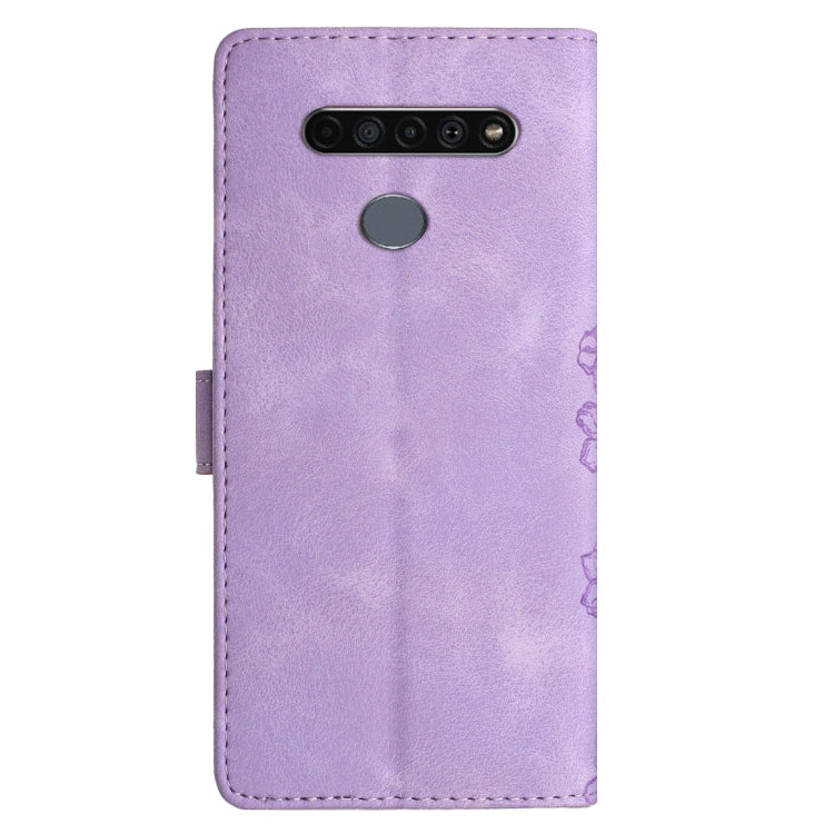 For LG K61 Cherry Blossom Butterfly Skin Feel Embossed PU Phone Case