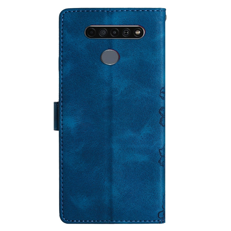 For LG K61 Cherry Blossom Butterfly Skin Feel Embossed PU Phone Case