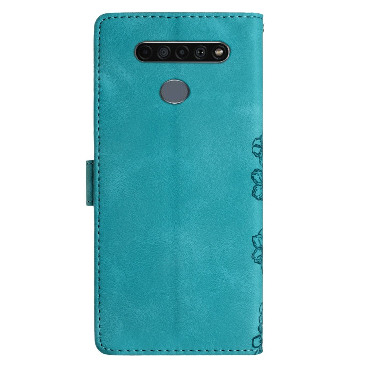 For LG K61 Cherry Blossom Butterfly Skin Feel Embossed PU Phone Case