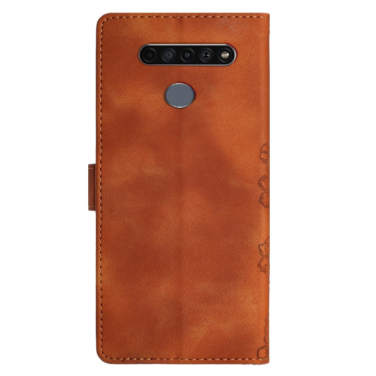 For LG K61 Cherry Blossom Butterfly Skin Feel Embossed PU Phone Case