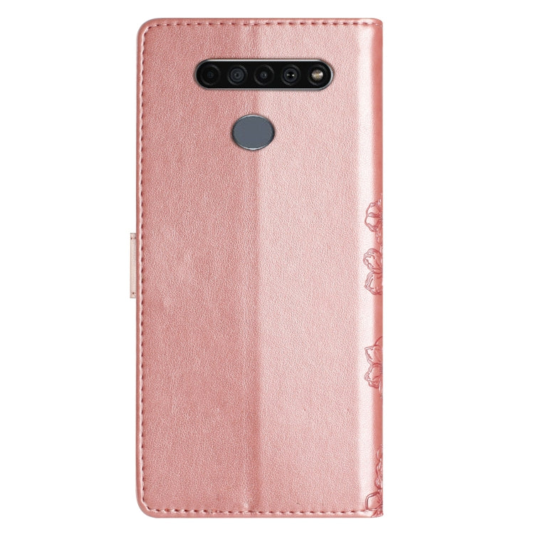 For LG K61 Cherry Blossom Butterfly Skin Feel Embossed PU Phone Case