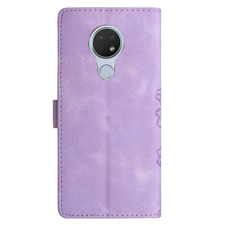 For Nokia 6.2 / 7.2 Cherry Blossom Butterfly Skin Feel Embossed PU Phone Case