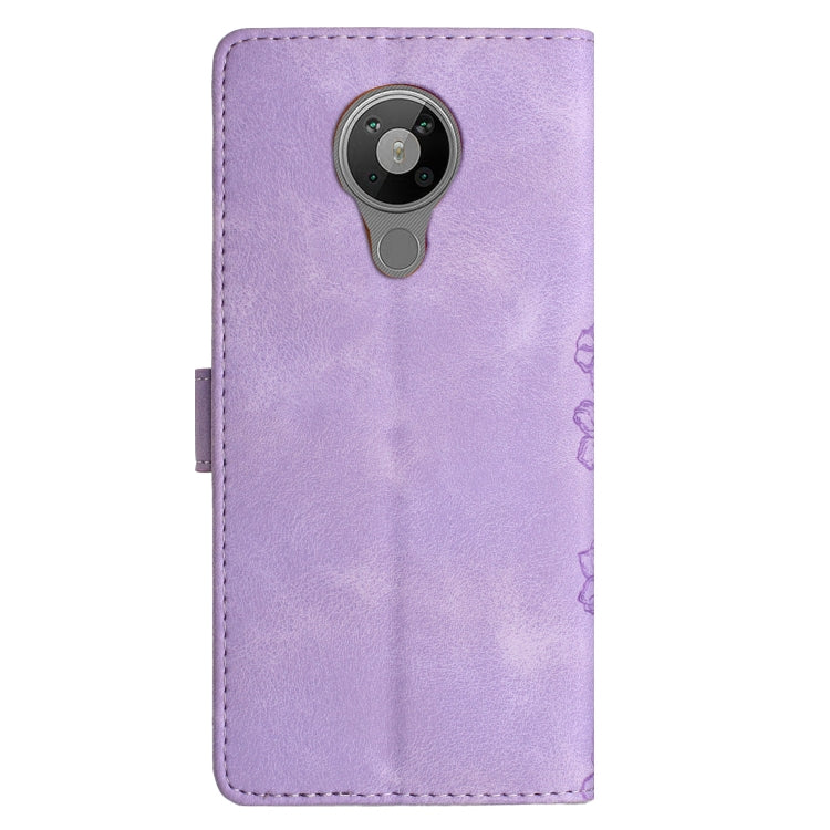 For Nokia 5.4 Cherry Blossom Butterfly Skin Feel Embossed PU Phone Case