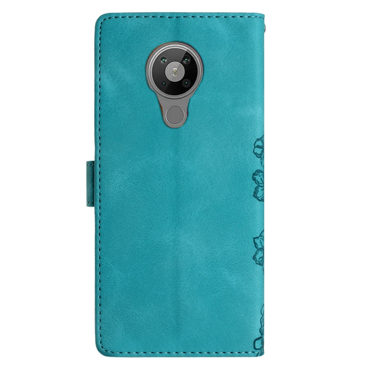 For Nokia 5.4 Cherry Blossom Butterfly Skin Feel Embossed PU Phone Case