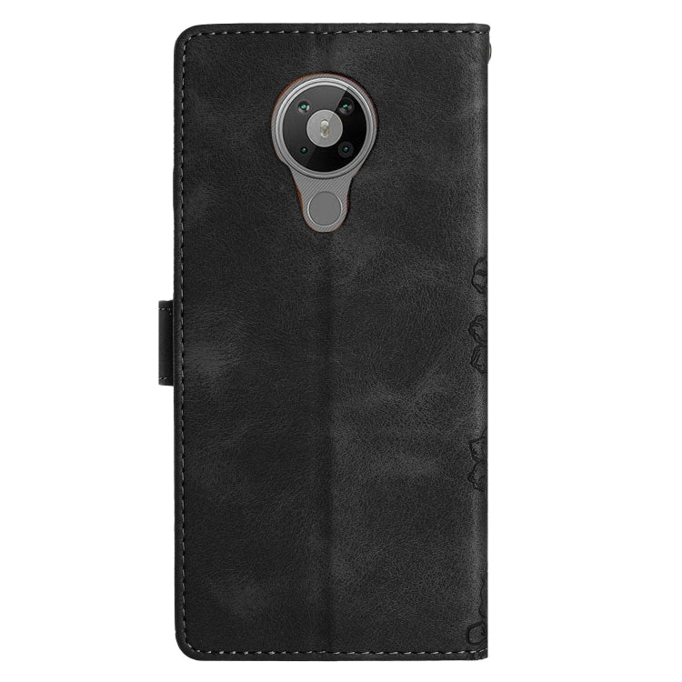 For Nokia 5.4 Cherry Blossom Butterfly Skin Feel Embossed PU Phone Case