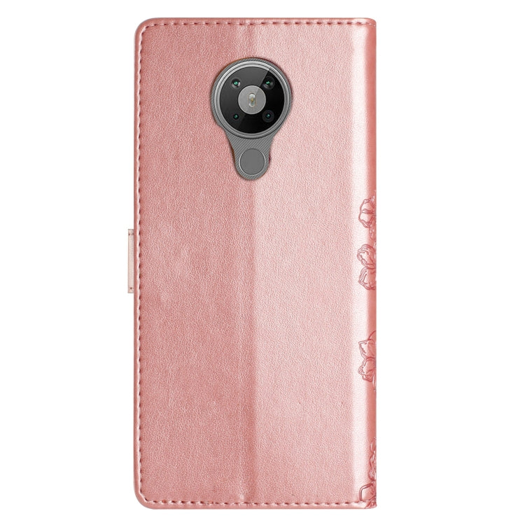For Nokia 5.4 Cherry Blossom Butterfly Skin Feel Embossed PU Phone Case