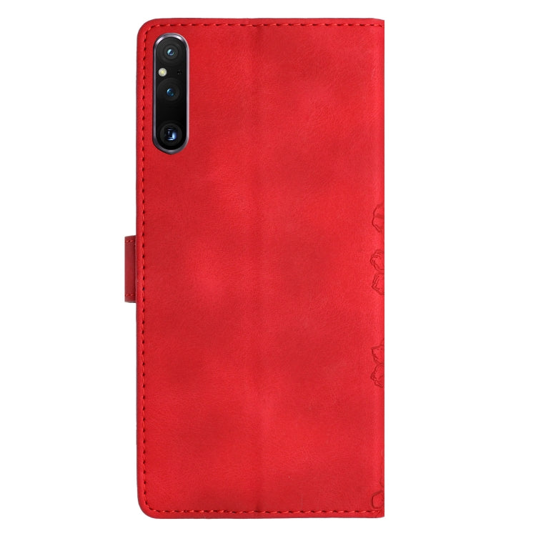 For Sony Xperia 1 V Cherry Blossom Butterfly Skin Feel Embossed PU Phone Case