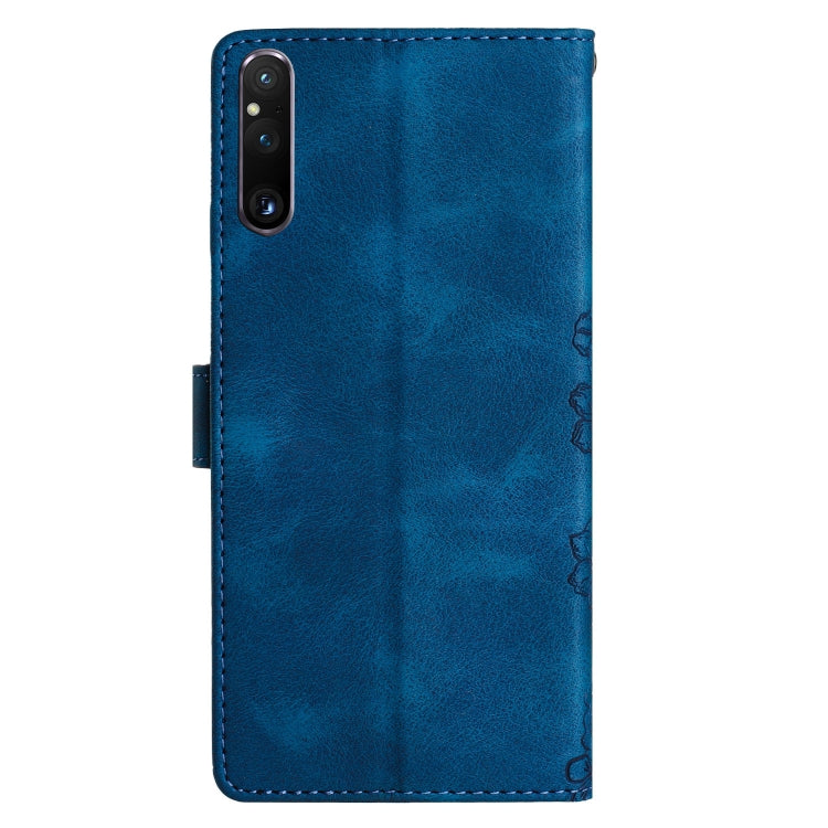 For Sony Xperia 1 V Cherry Blossom Butterfly Skin Feel Embossed PU Phone Case