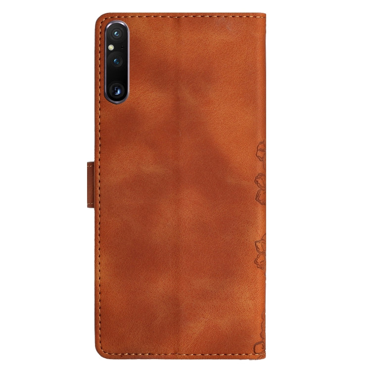 For Sony Xperia 1 V Cherry Blossom Butterfly Skin Feel Embossed PU Phone Case