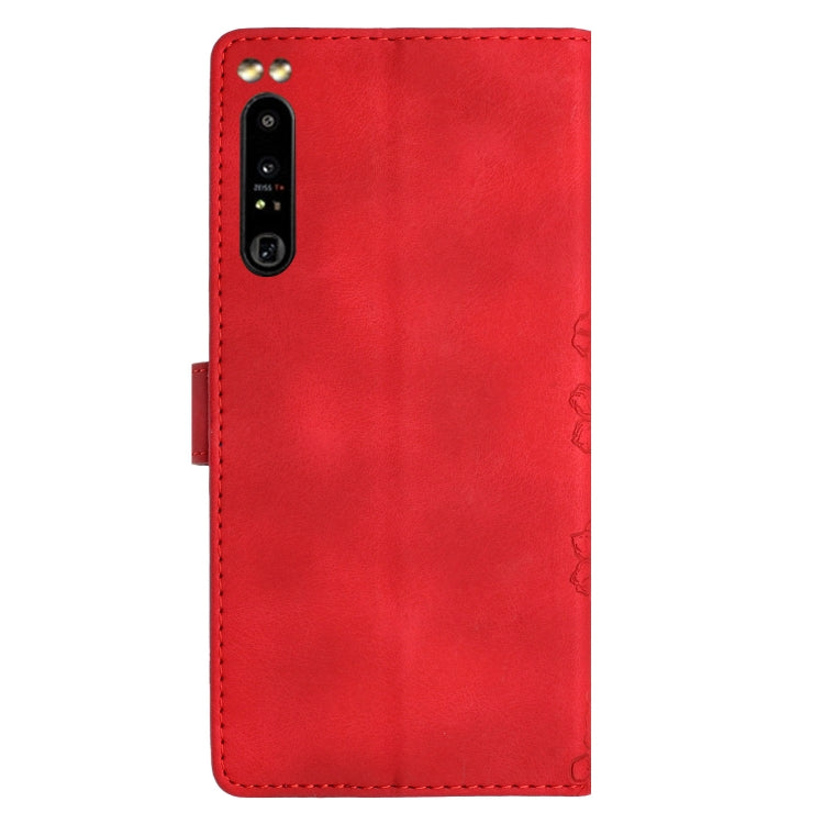 For Sony Xperia 1 IV Cherry Blossom Butterfly Skin Feel Embossed PU Phone Case