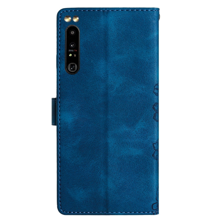 For Sony Xperia 1 IV Cherry Blossom Butterfly Skin Feel Embossed PU Phone Case