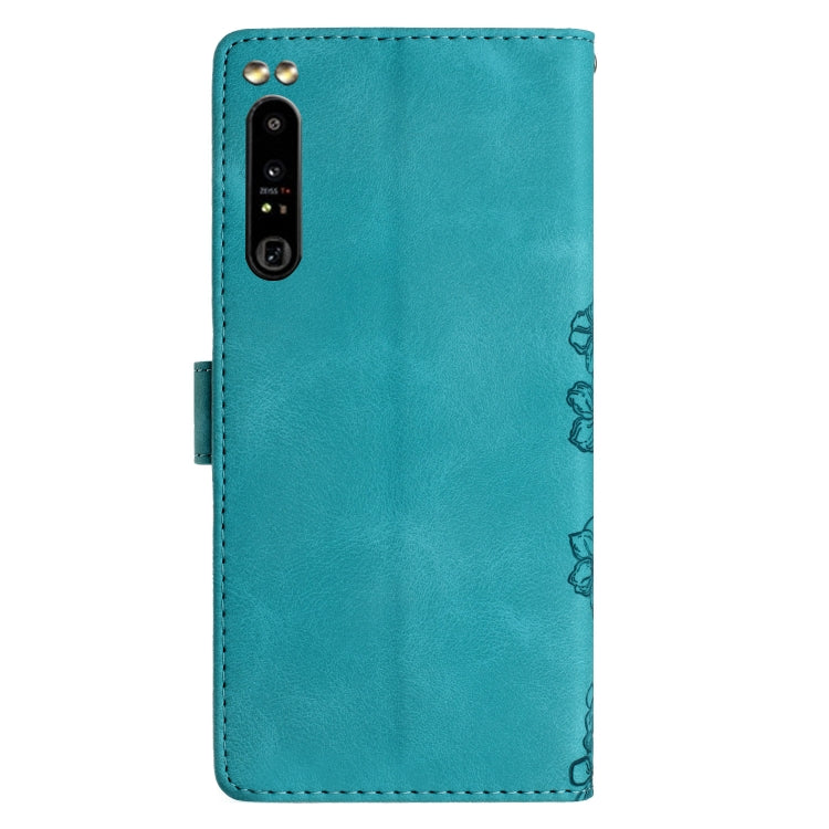 For Sony Xperia 1 IV Cherry Blossom Butterfly Skin Feel Embossed PU Phone Case