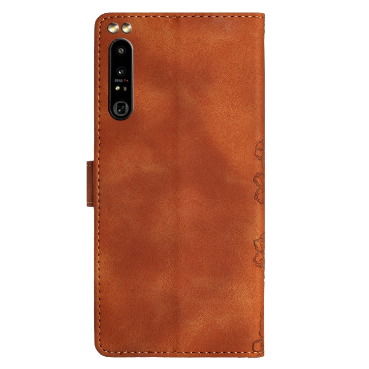 For Sony Xperia 1 IV Cherry Blossom Butterfly Skin Feel Embossed PU Phone Case