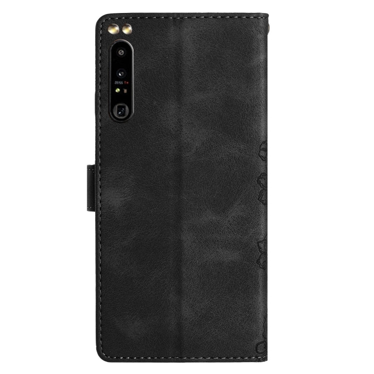 For Sony Xperia 1 IV Cherry Blossom Butterfly Skin Feel Embossed PU Phone Case