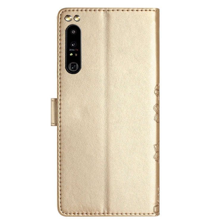 For Sony Xperia 1 IV Cherry Blossom Butterfly Skin Feel Embossed PU Phone Case