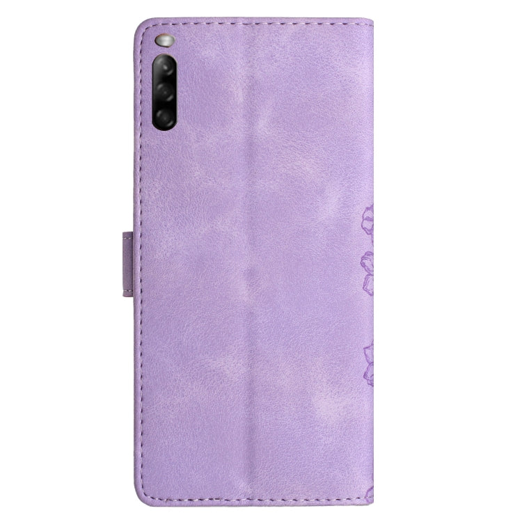 For Sony Xperia L4 Cherry Blossom Butterfly Skin Feel Embossed PU Phone Case