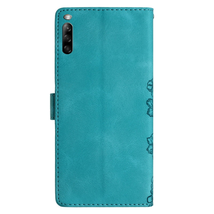 For Sony Xperia L4 Cherry Blossom Butterfly Skin Feel Embossed PU Phone Case
