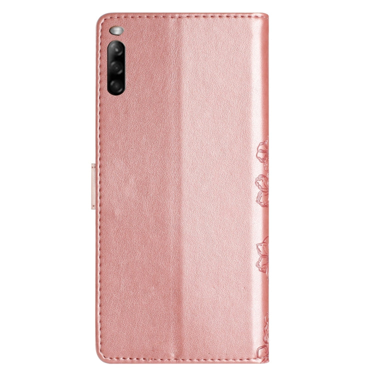 For Sony Xperia L4 Cherry Blossom Butterfly Skin Feel Embossed PU Phone Case