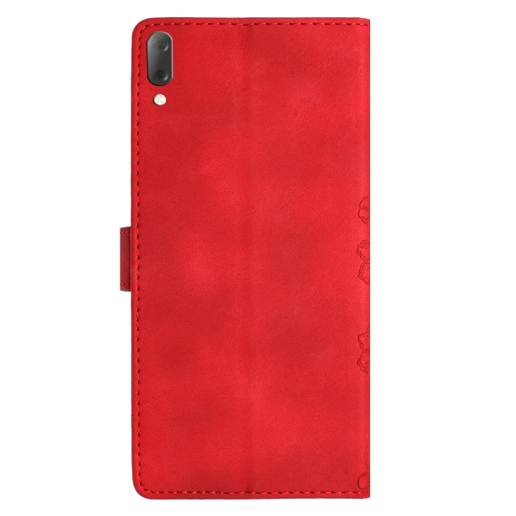 For Sony Xperia L3 Cherry Blossom Butterfly Skin Feel Embossed PU Phone Case