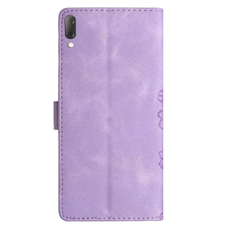 For Sony Xperia L3 Cherry Blossom Butterfly Skin Feel Embossed PU Phone Case