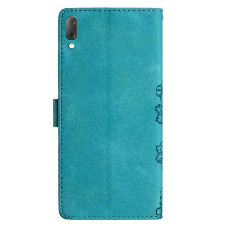 For Sony Xperia L3 Cherry Blossom Butterfly Skin Feel Embossed PU Phone Case