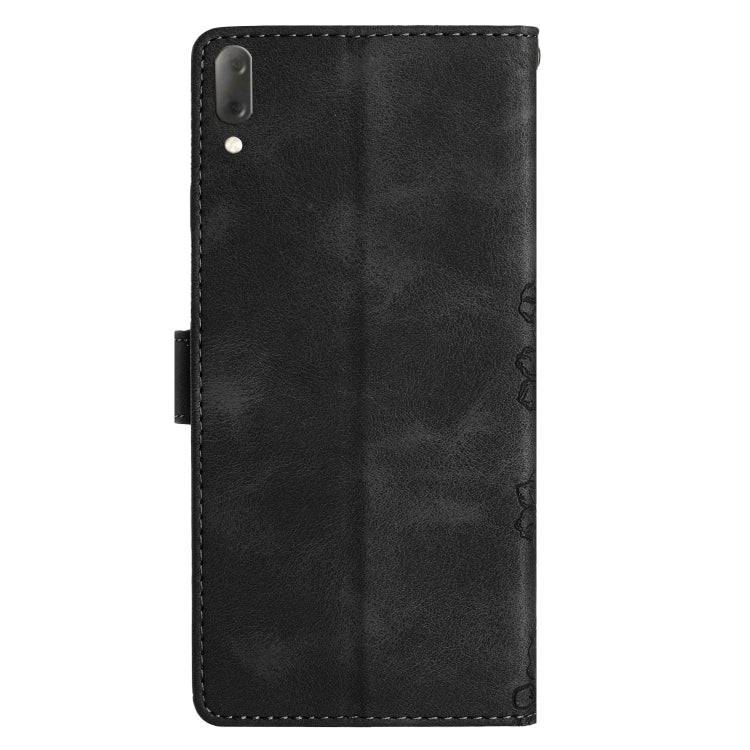 For Sony Xperia L3 Cherry Blossom Butterfly Skin Feel Embossed PU Phone Case