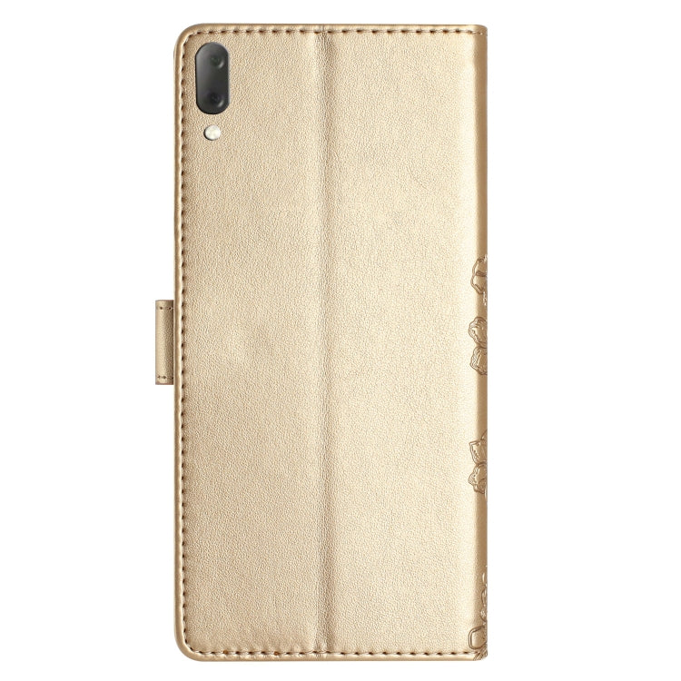 For Sony Xperia L3 Cherry Blossom Butterfly Skin Feel Embossed PU Phone Case